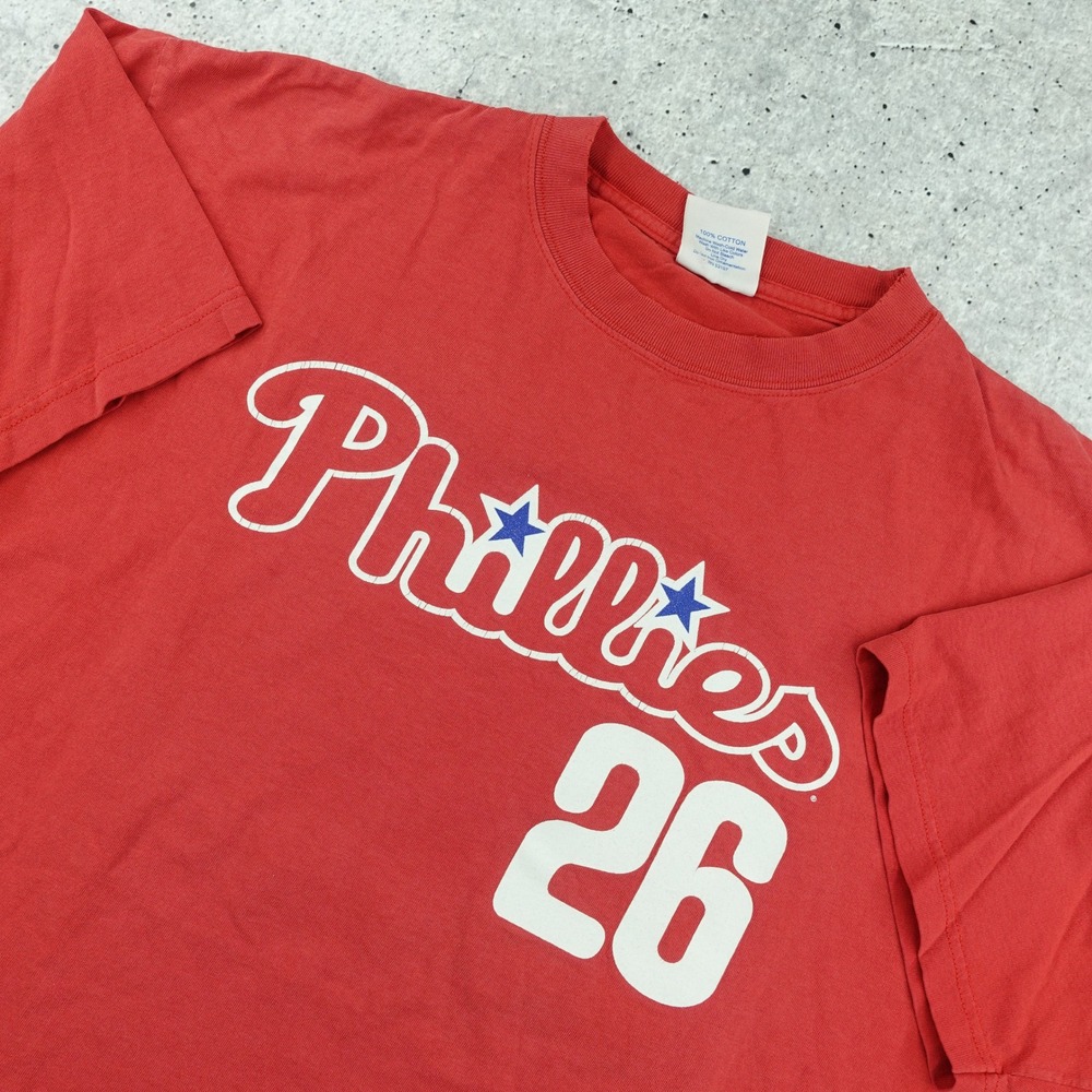 Y2K Majestic Philadelphia Phillies Chase Utley 26 Shirt Mens XL Red Baseball Tee